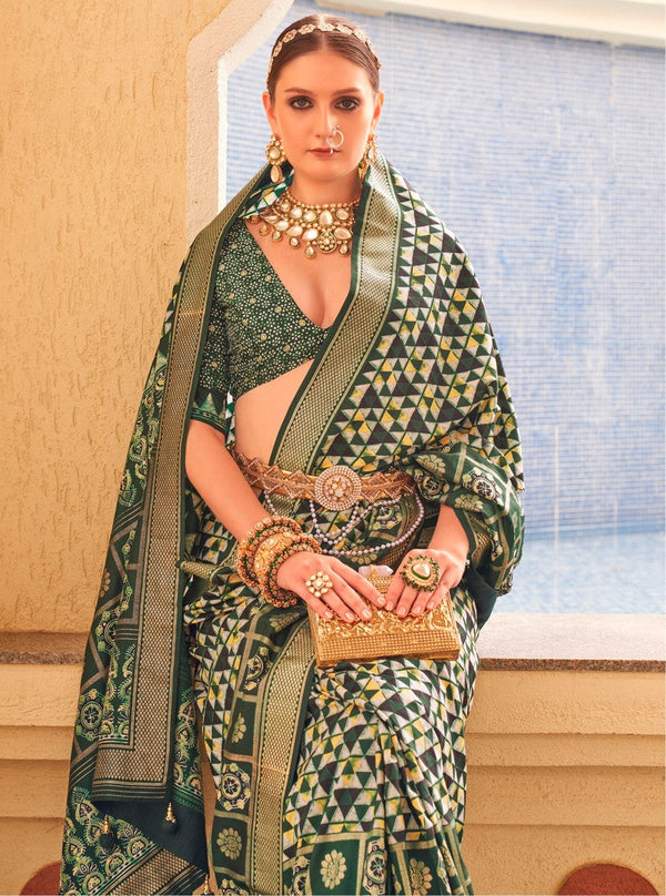Striking Green Color Silk Fabric Partywear Saree