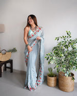 Ideal Grey Color Georgette Fabric Partywear Saree