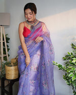 Grand Purple Color Organza Fabric Casual Saree