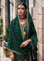 Charming Green Color Chinon Fabric Plazzo Suit