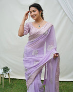 Lovely Purple Color Georgette Fabric Designer Saree