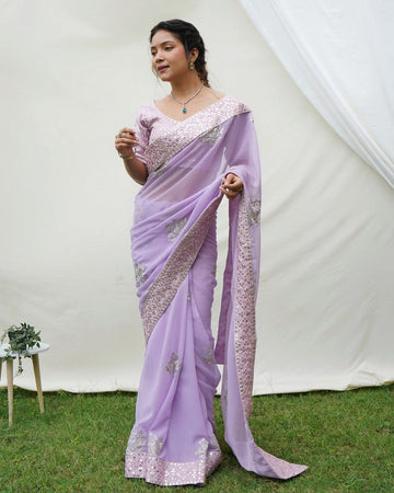 Lovely Purple Color Georgette Fabric Designer Saree