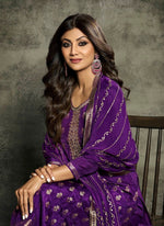 Tasteful Purple Color Jacquard Fabric Partywear Suit