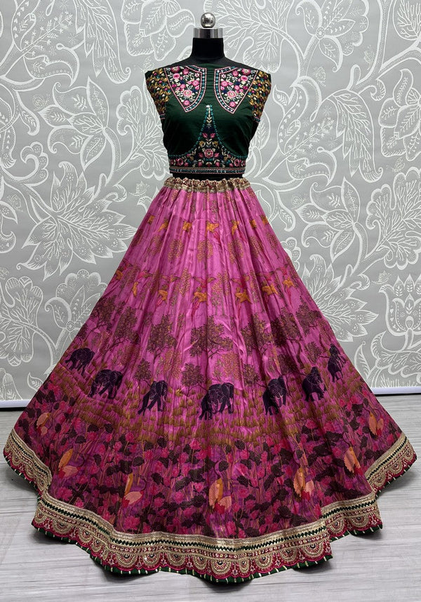 Superb Pink Color Silk Fabric Party Wear Lehenga