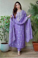 Tempting Purple Color Cotton Fabric Designer Suit