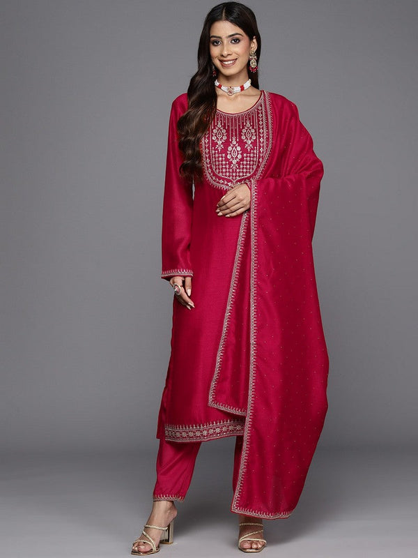 Tempting Red Color Vichitra Fabric Designer Suit