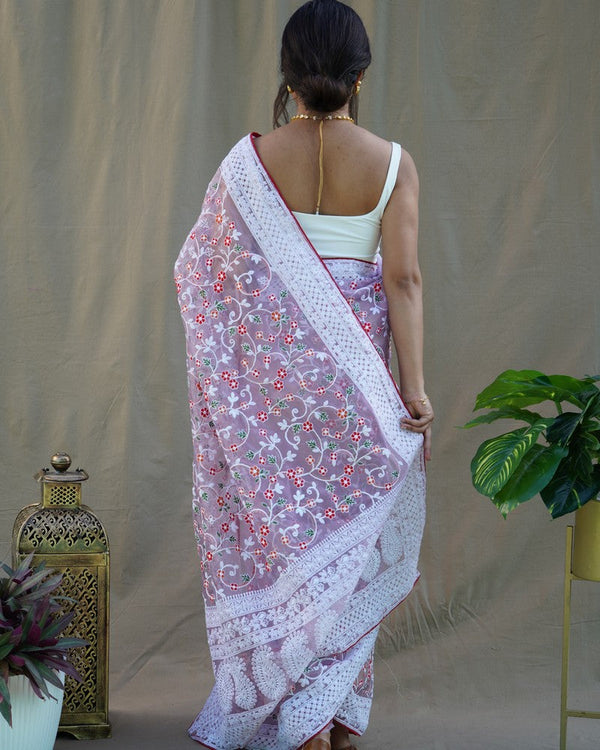 Lovely Purple Color Organza Fabric Designer Saree
