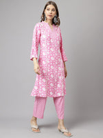 Splendid Pink Color Cotton Fabric Casual Kurti With Bottom