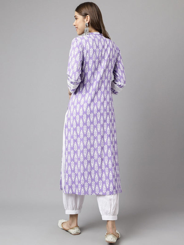 Splendid Purple Color Cotton Fabric Casual Kurti With Bottom