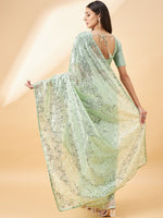 Striking Green Color Georgette Fabric Partywear Saree