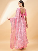 Striking Pink Color Georgette Fabric Partywear Saree