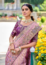 Striking Purple Color Banarasi Fabric Partywear Saree