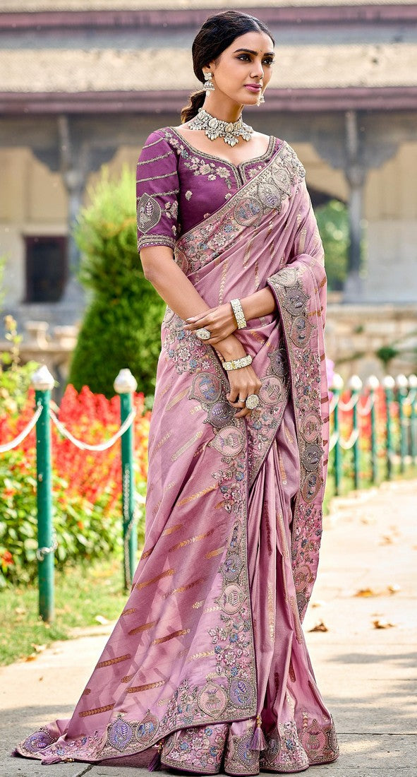 Striking Purple Color Banarasi Fabric Partywear Saree