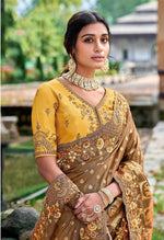 Striking Brown Color Banarasi Fabric Partywear Saree