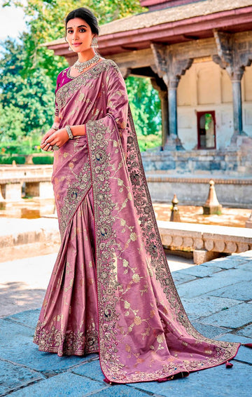 Striking Purple Color Banarasi Fabric Partywear Saree