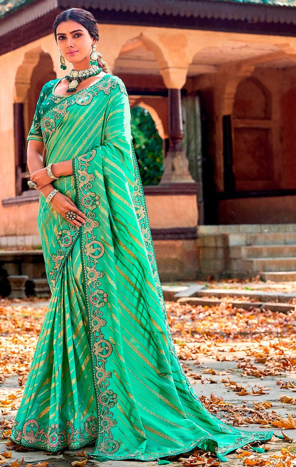 Striking Green Color Banarasi Fabric Partywear Saree