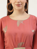 Glowing Peach Color Crepe Fabric Kurti With Bottom