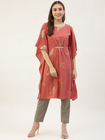 Glowing Peach Color Crepe Fabric Kurti With Bottom