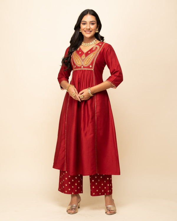Classy Red Color Silk  Fabric Readymade Designer Suit
