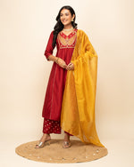 Classy Red Color Silk  Fabric Readymade Designer Suit