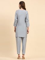 Amazing Grey Color Silk Fabric Casual Kurti With Bottom