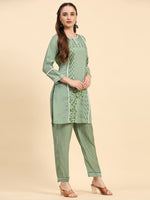 Amazing Green Color Silk Fabric Casual Kurti With Bottom