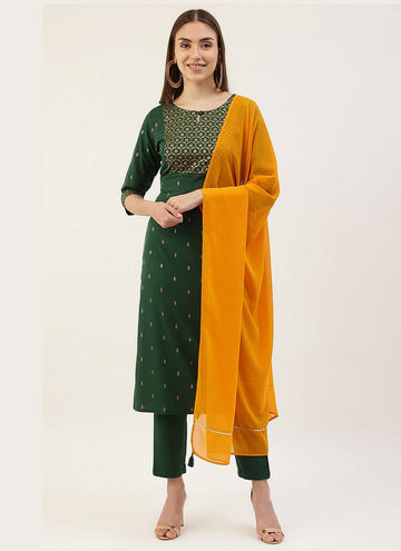 Tempting Green Color Crepe Fabric Designer Suit