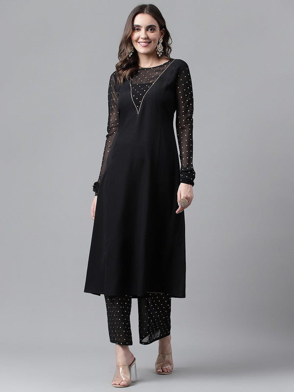 Lovely Black Color Crepe Fabric Casual Kurti With Bottom