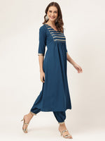 Lovely Teal Color Crepe Fabric Casual Kurti With Bottom