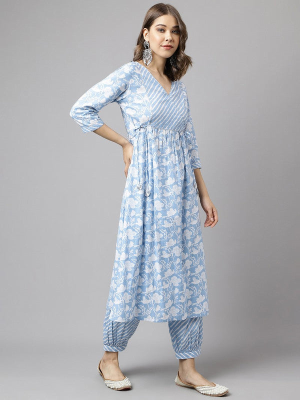 Lovely Blue Color Cotton Fabric Casual Kurti With Bottom
