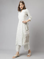 Lovely White Color Cotton Fabric Casual Kurti With Bottom
