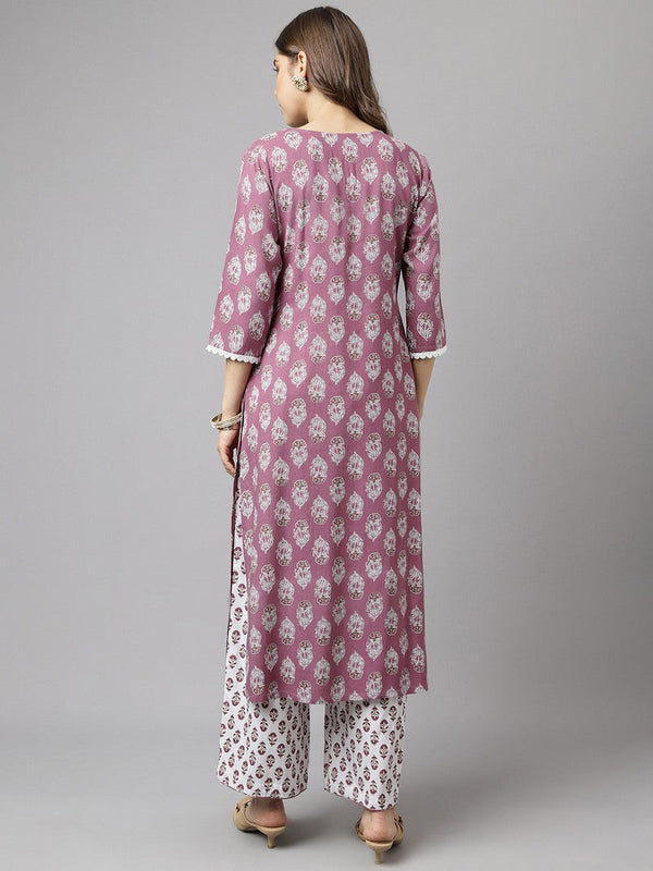 Lovely Purple Color Cotton Fabric Casual Kurti With Bottom