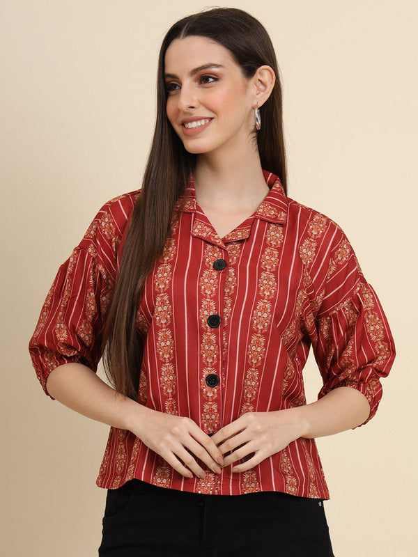 Glowing Red Color Cotton Fabric Casual Kurti