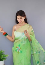 Angelic Green Color Organza Fabric Casual Saree