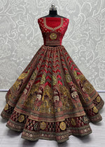 Appealing Red Color Velvet Fabric Bridal Lehenga