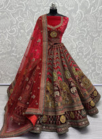 Appealing Red Color Velvet Fabric Bridal Lehenga