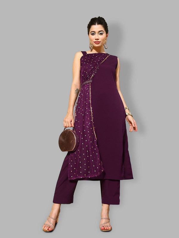 Grand  Voilet Color Georgette Fabric Designer Kurti With Bottom
