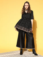 Grand Black Color Georgette Fabric Designer Kurti With Bottom