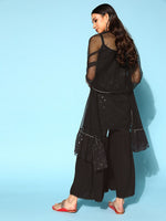 Grand Black Color Georgette Fabric Designer Kurti With Bottom