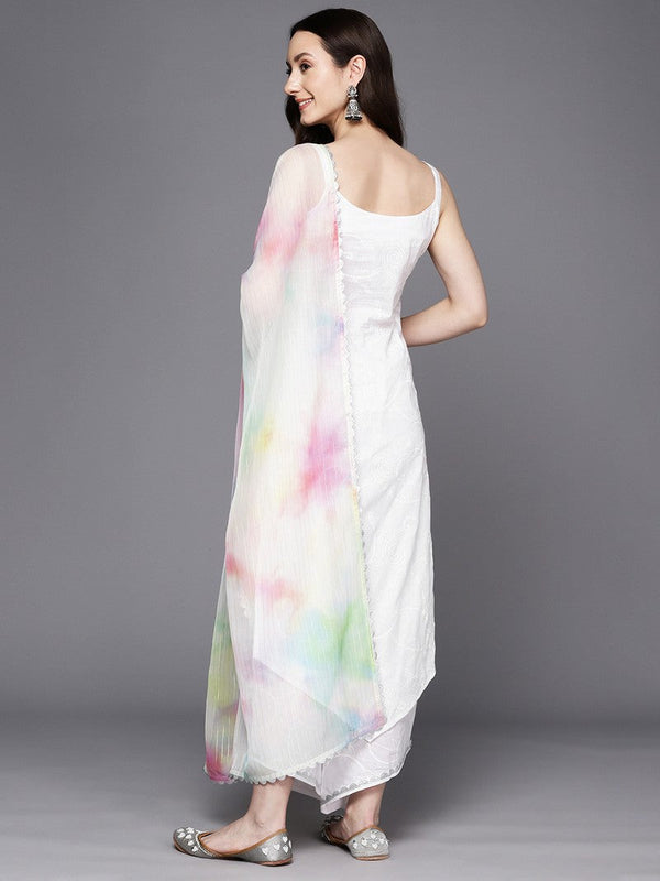 Grand White Color Georgette Fabric Designer Kurti With Bottom