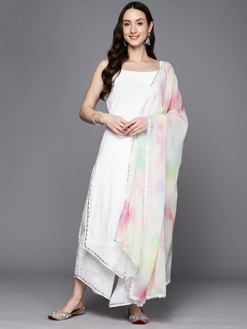 Grand White Color Georgette Fabric Designer Kurti With Bottom
