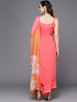Grand Coral Color Georgette Fabric Designer Kurti With Bottom