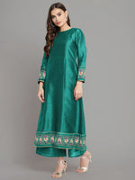 Grand Teal Color Georgette Fabric Designer Kurti With Bottom