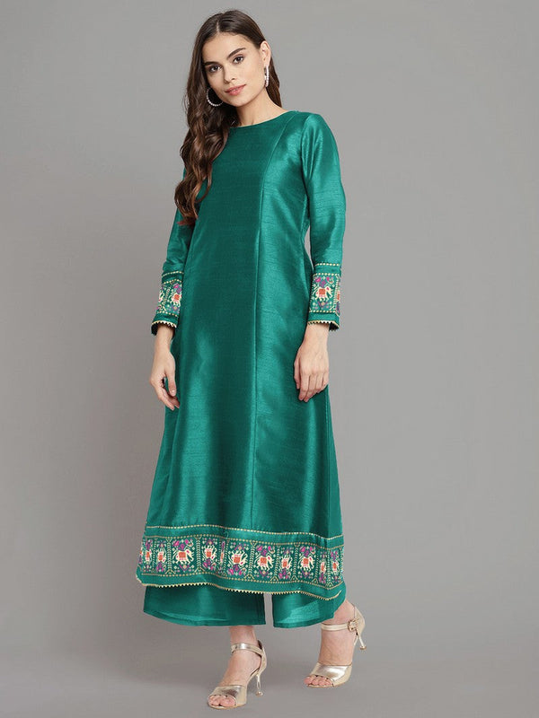Grand Teal Color Georgette Fabric Designer Kurti With Bottom