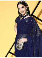 Lovely Navy Blue Color Georgette Fabric Partywear Saree