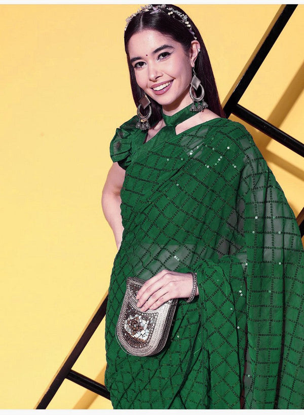 Lovely Green Color Georgette Fabric Partywear Saree