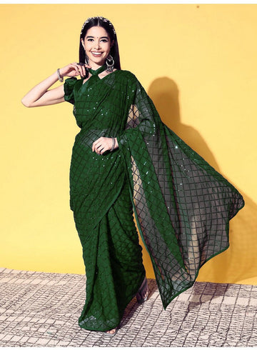 Lovely Green Color Georgette Fabric Partywear Saree