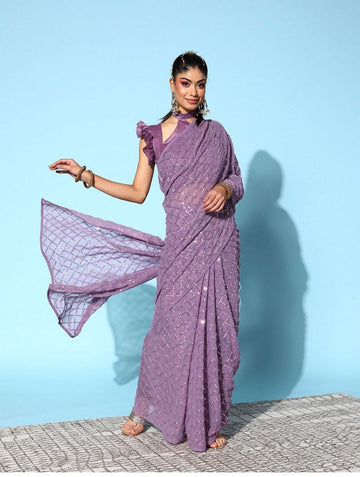 Lovely Purple Color Georgette Fabric Partywear Saree