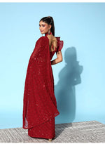 Lovely Red Color Georgette Fabric Partywear Saree