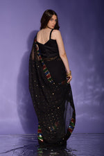 Amazing Black Color Georgette Fabric Partywear Saree